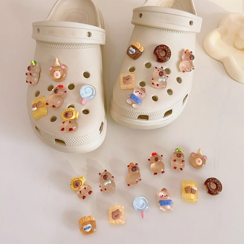 

12 шт. мультяшных 3D-шармов в виде животных (капибары) для детской обуви, сандалий, тапочек, украшений для обуви с отверстиями, браслетов DIY, подарок на день рождения
