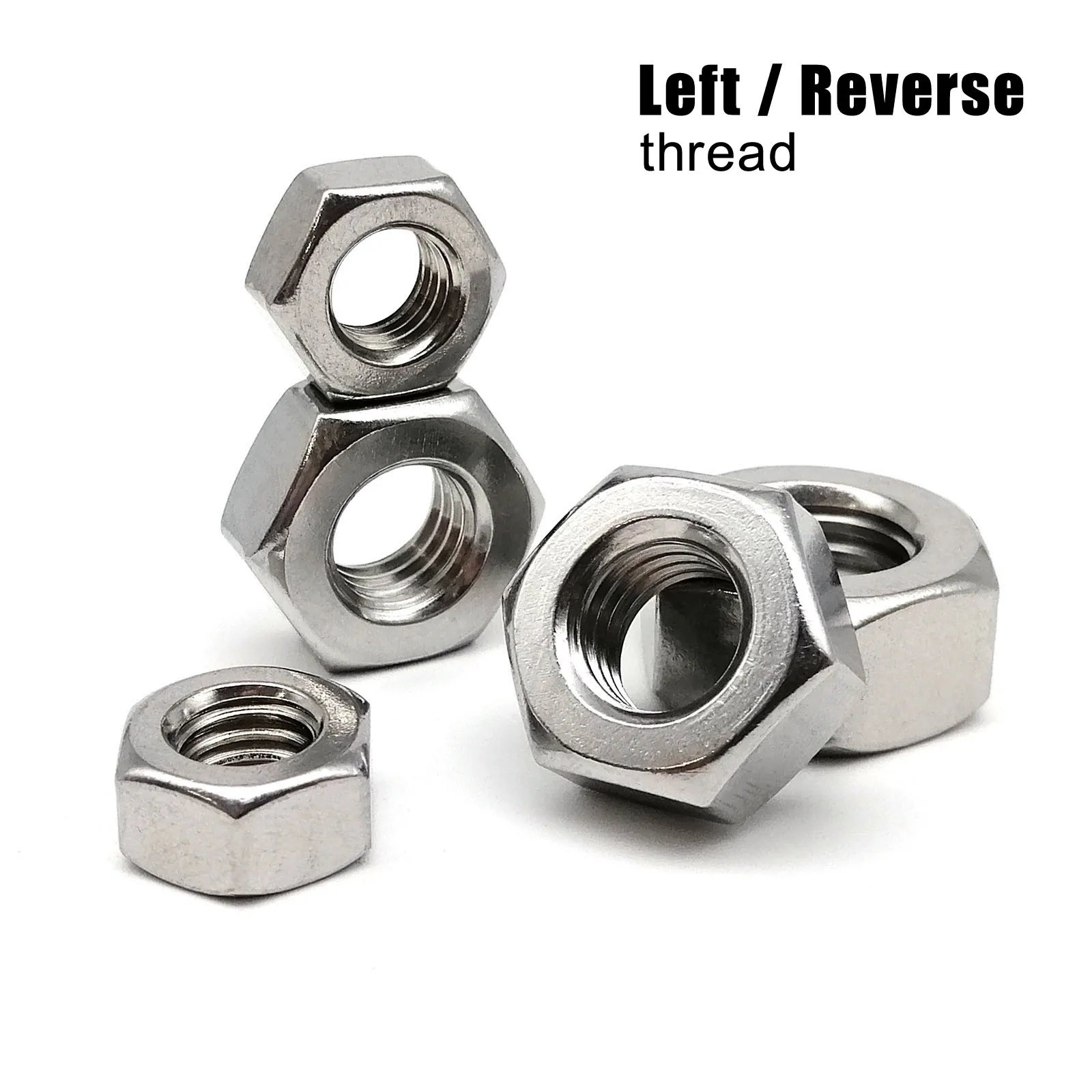 5/10/50pcs Left Hand Thread M3 M4 M5 M6 M8 M10 M12 DIN934 304 Stainless Steel Reverse Rotate Hex Hexagon Nut