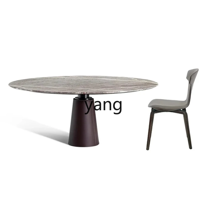 

Lmm pure natural marble solid wood dining table with turntable minimalist dining table round