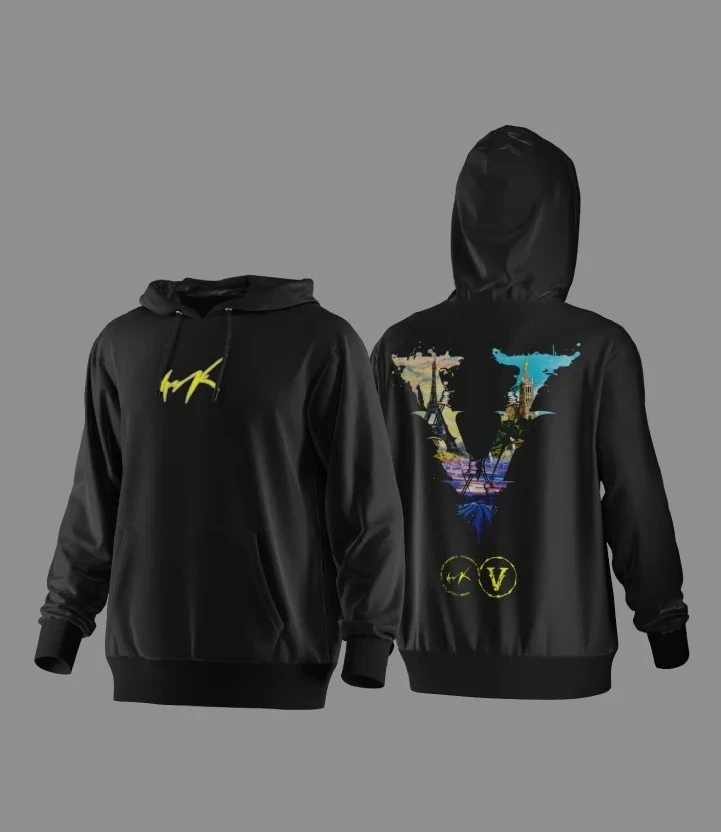 2026 Men Dark Gothic Black Hoodie Abstract Triangle Chest Print Large Distorted V-Shape Back Symbol Graphic Street Sweatshirt