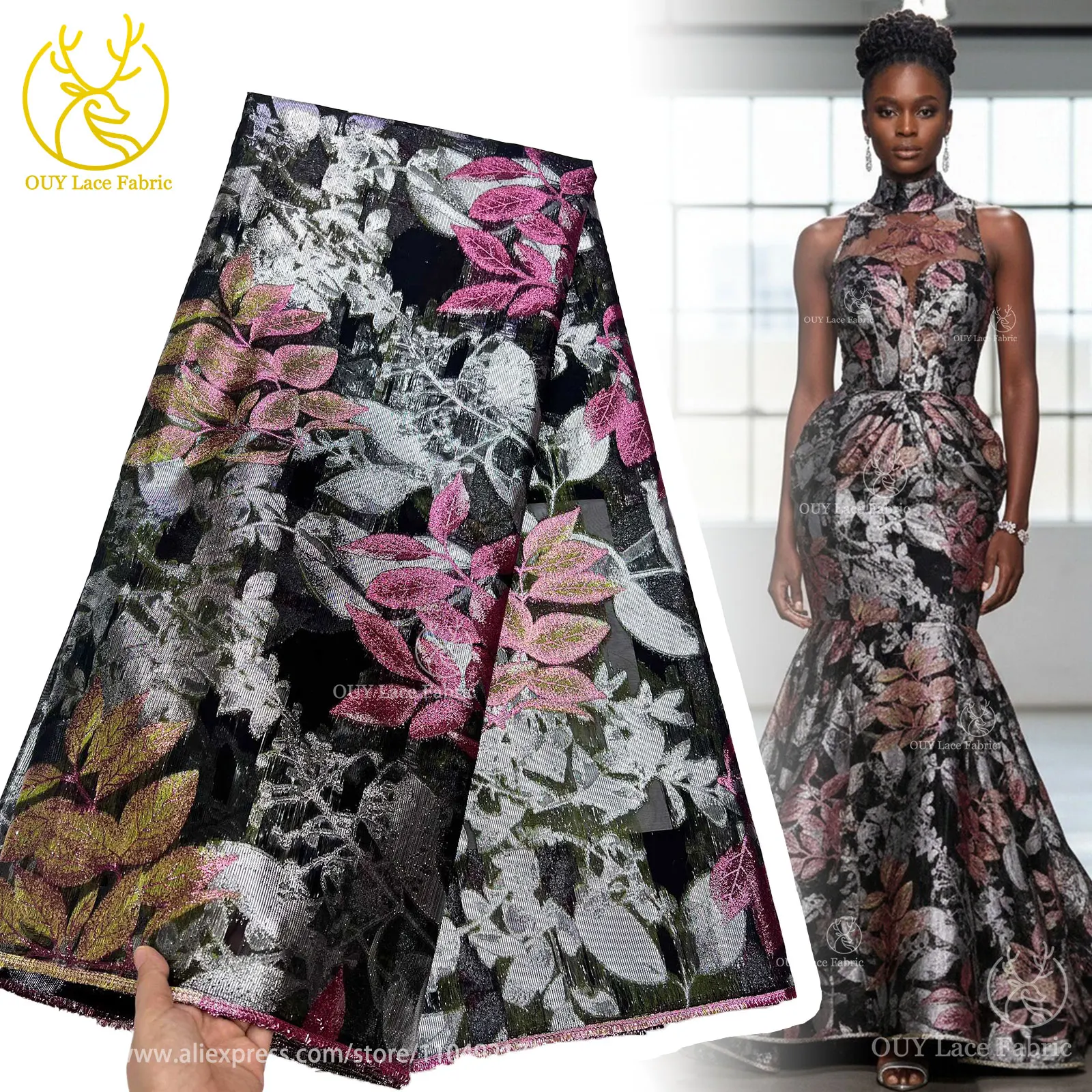 

Fashion African Brocade Lace Fabric 2025 Nigerian French Brocade Lace Jacquard Fabric for Sewing Ladies Dinner Party Dresses