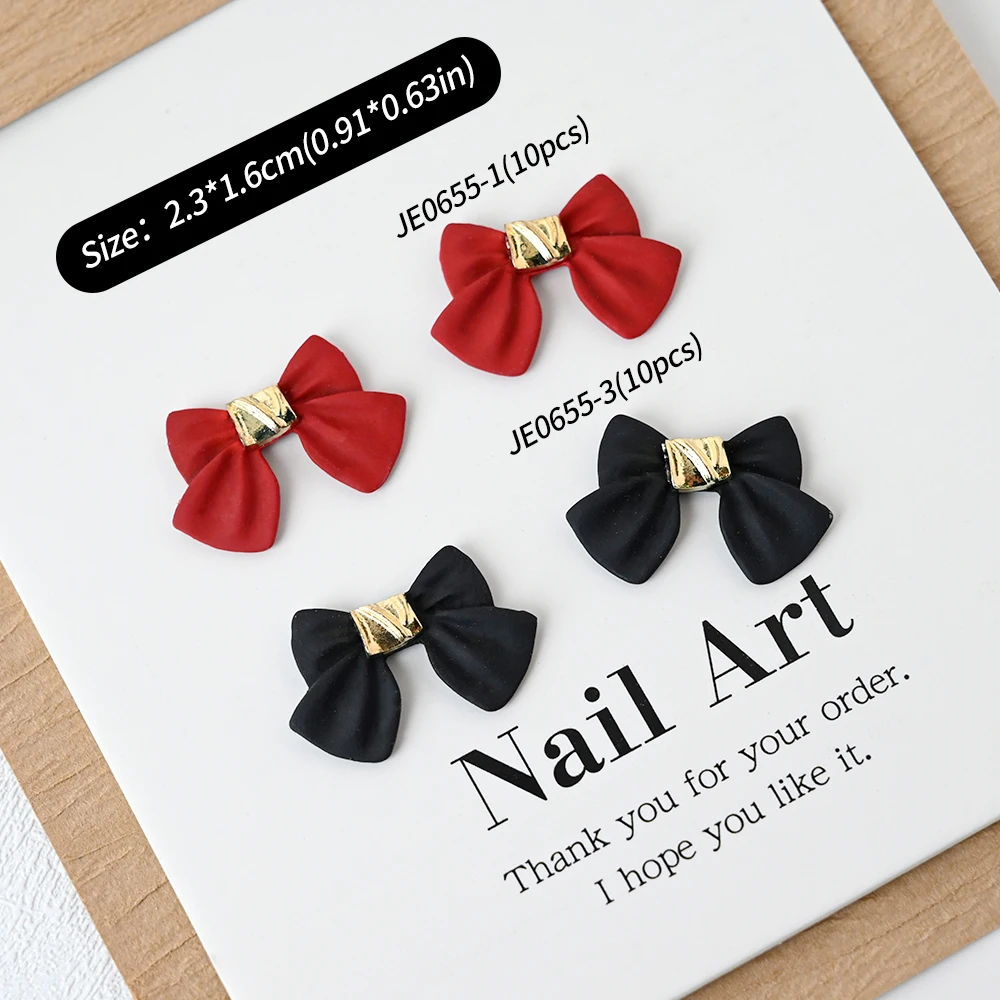 10pcs Red Black Mini Bowknot Nail Parts Jewelry Kawaii Ribbon Bow Valentines Day Nail Art Charms Women 3D Manicure Decorations &