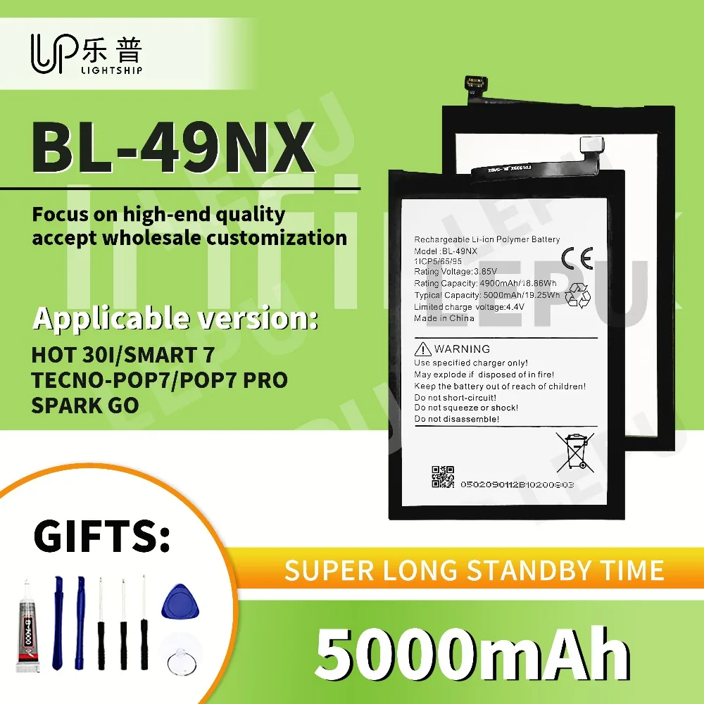 

Batteries for INFINIX TECNO HOT 30I SPARK GO Original Battery BL-49NX 5000mAh for INFINIX SMART 7 New Battery TECNO POP 7 Pro