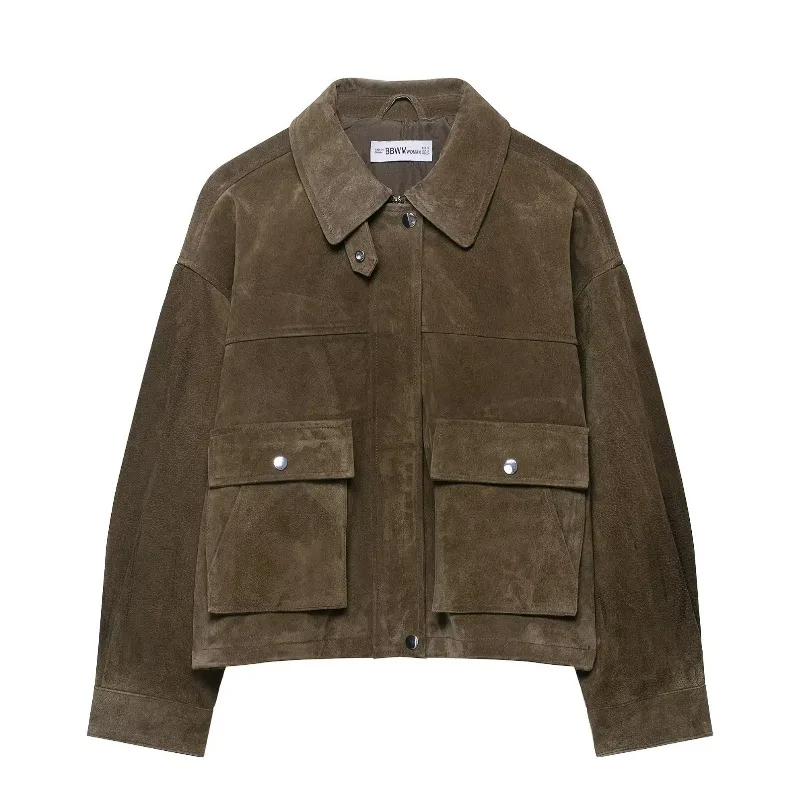 

Women's Clothing 2025 Autumn New American Retro Style Pure Leather Bomber Jacket