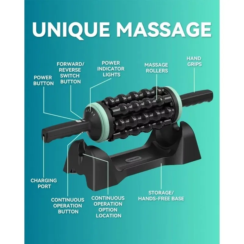 Rolling Percussive Massager Deep Tissue Muscle Recovery Whole Body Pain Relief Roller Massager With Hands-Free Base