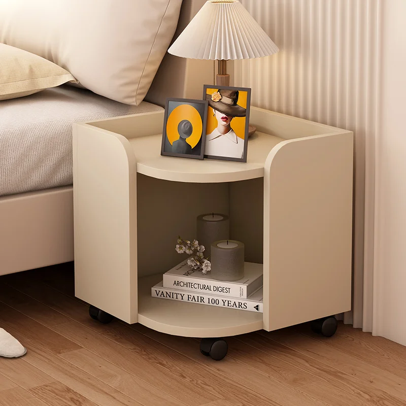 

Cream Style Movable Bedside Table With Wheels Design Modern Minimalist Nightstands Cute Trendy Mesa Cabeceira Furniture For Home