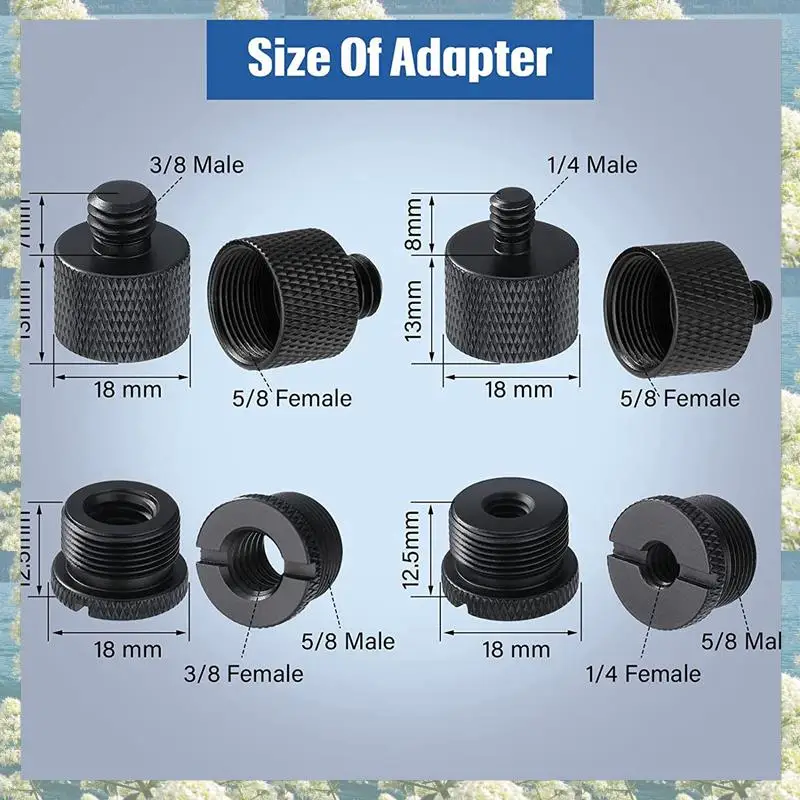Jeu d'adaptateurs de filetage de support de micro New-24Pcs, filetage adaptateur de vis 5/8 femelle à 3/8 mâle et 3/8 femelle à 5/8 mâle
