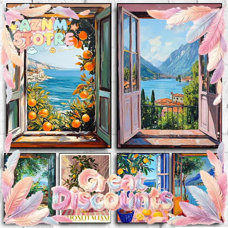 Open Window Canvas Print Henri Matisse Style Fauvism Painting Exhibition Mediterranean Sea Orange Tree Coastal View Boats