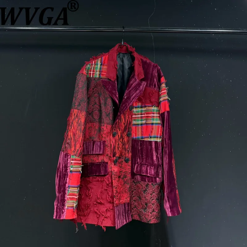 WVGA Autumn Winter New Men Tide Patchwork Floral Trendy Suit Jackets Niche Chic Casual Retro Turn-Down Collar Blazers Ins W19394
