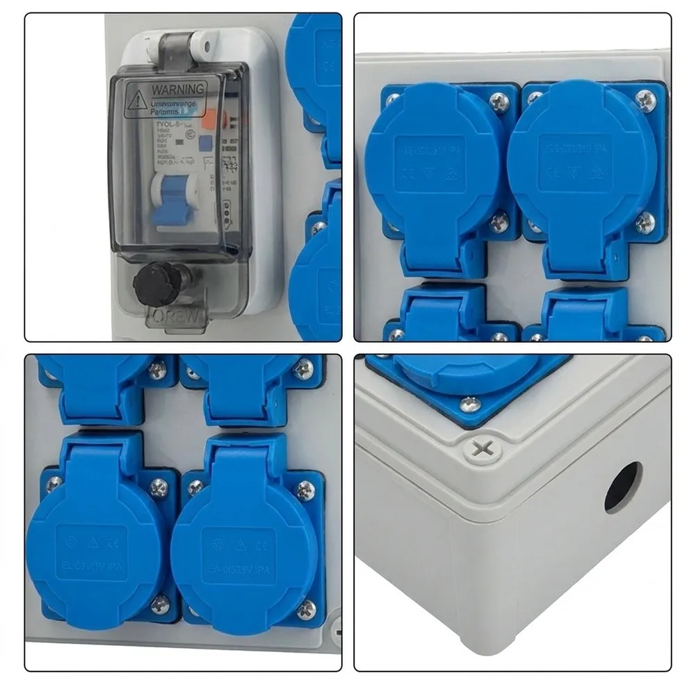 IP54 Wall Mounted Power Distributor 250V 16A 4 German Sockets 1P+N FI Switch ABS Housing for Harsh Weather Conditions
