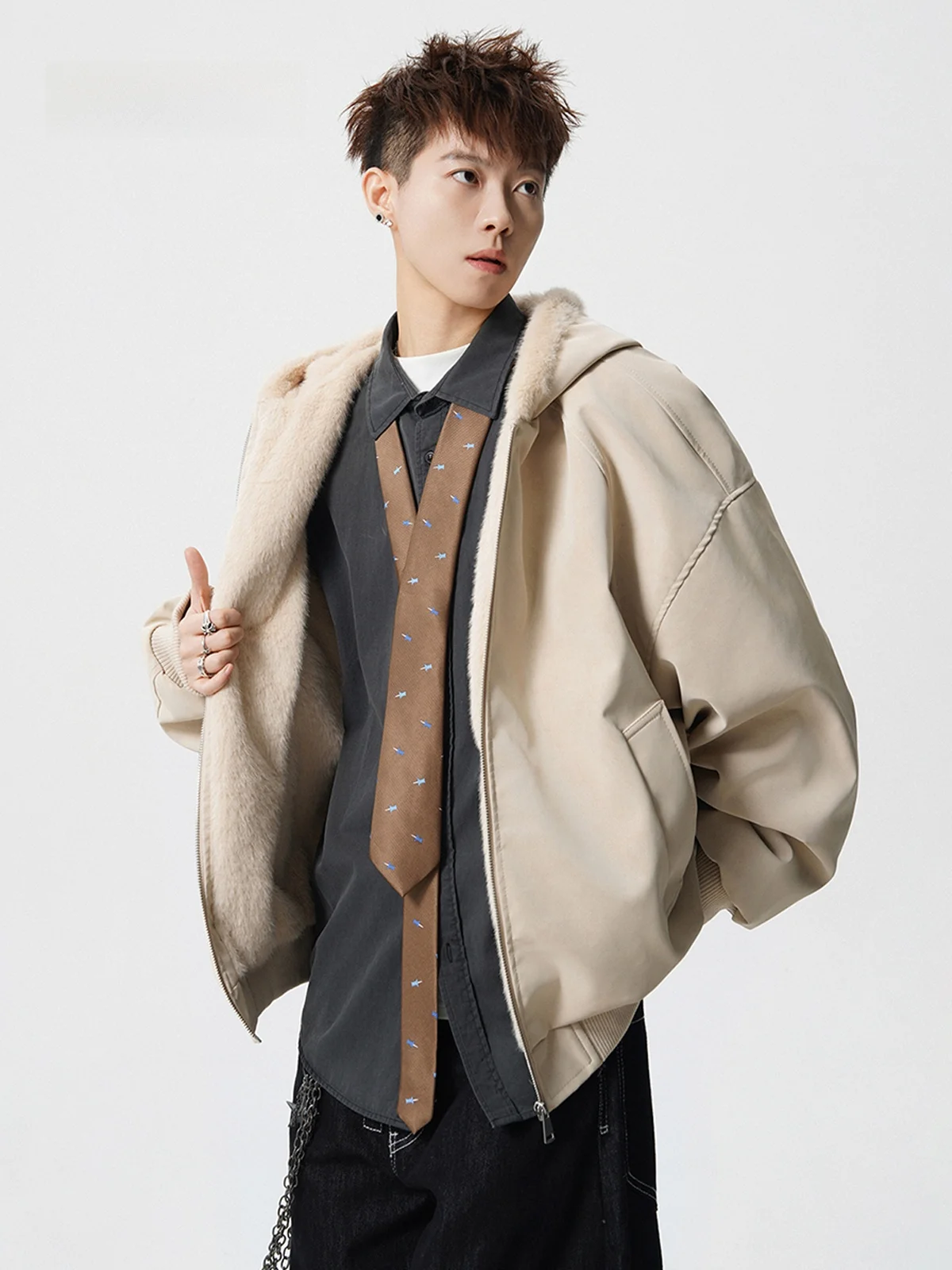 

American Dyed Hooded Jaet Men's Winter Vintage Loose High Street Warm Couple Cotton Clothes Fur Collar Casual Outerwear