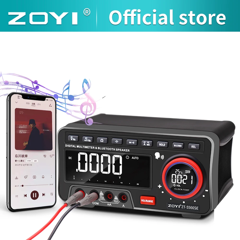 Zoyi-voz Profissional Multímetro Bluetooth Tester Digital True Rms Ferramenta Transistor Autorange Medidor de Bancada 19999 Contagens Zt5566se