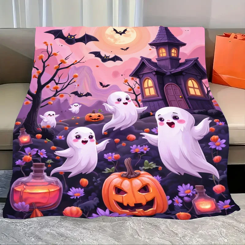 

Flannel Blanket-Soft Lightweight All-season Cute Halloween Ghosts Pumpkin Castle Baby Blanket Soft Cozy For Kids