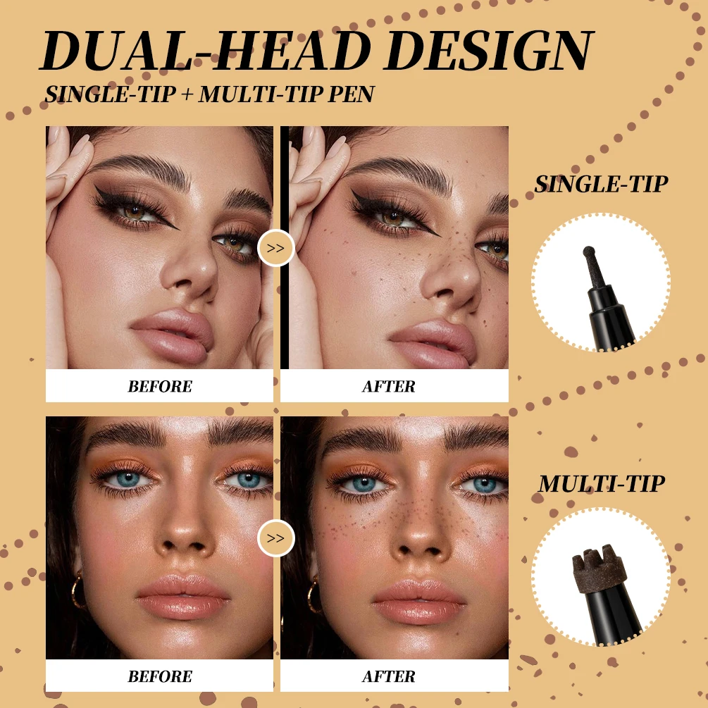 QIBEST 더블 엔드 주근깨 스탬프 펜 메이크업 2-IN-1 주근깨 씰 방수 얼굴 컨실러 컨투어 내추럴 주근깨 펜슬