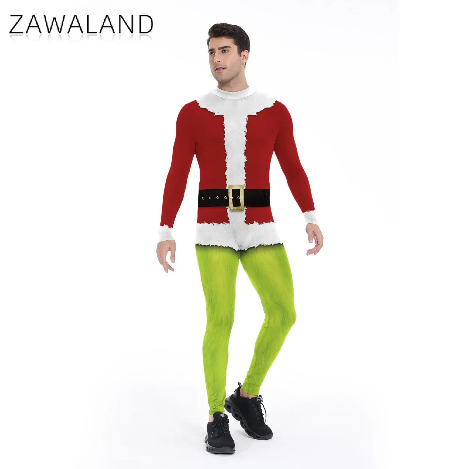 Zawaland-Costume de monstre vert de Noël pour hommes et femmes, combinaison de cosplay, impression 3D, costume de batterie Zentai sexy, vêtements de fête de vacances