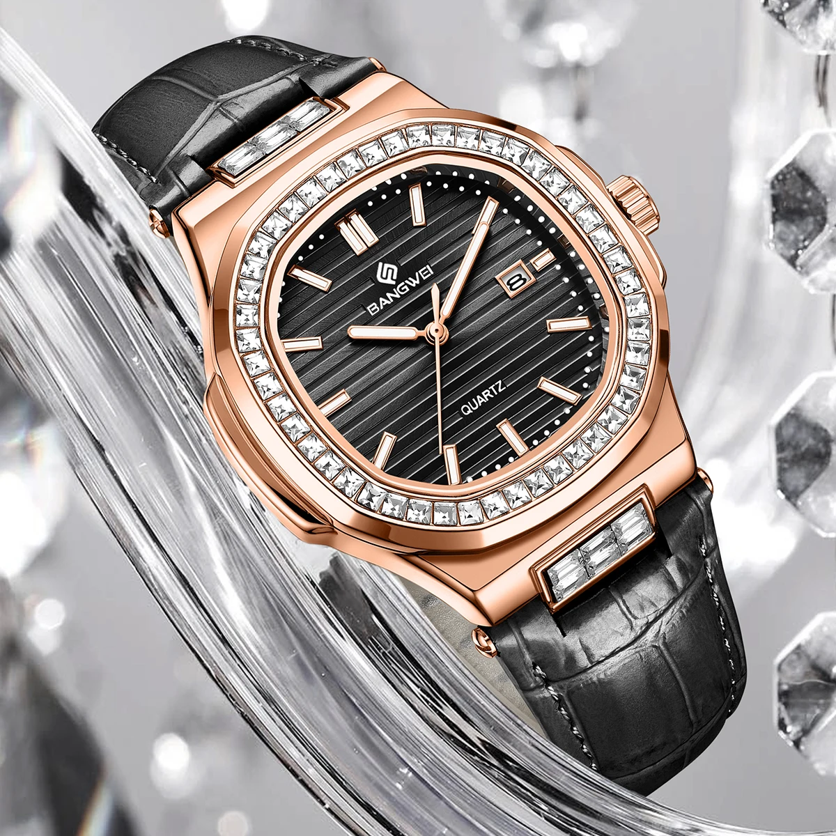 LIGE Bangwei Mode Einfache Quarz Frau Uhr Diamant Uhren Auto Datum Wasserdichte Leder Casual Sport frauen Armbanduhr Geschenk