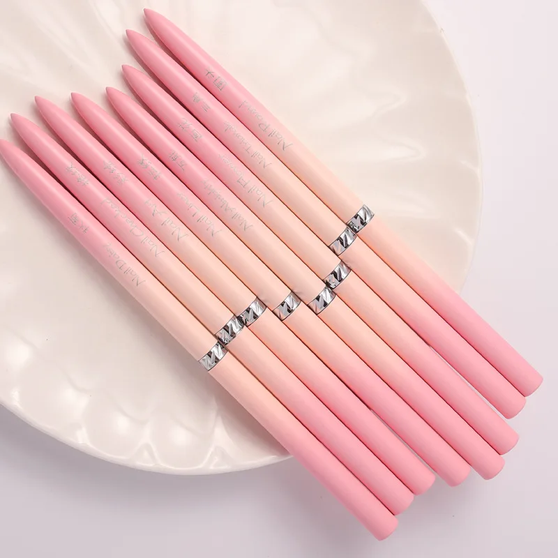 13 Stijl Roze Gradiënt Handvat Nageltekening Borstels Voor Manicure Lijnen Schilderen Gradiënt UV GEL Uitbreiding Builder Tekening Pen