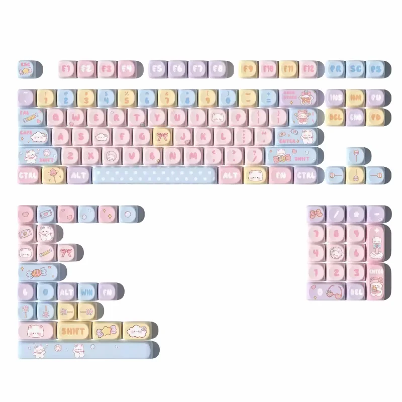 Imagem -05 - Cute Candy Bear Theme Keycap Material Pbt Suporta Sublimação Térmica de Cinco Lados Keycap Personalizado Altura Moa 131key Novo