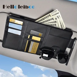 LEIBOO Car Sun Visor Organizer Car Glasses Clip Storage Pocket Card Storage Sunglasses Holder Zipper Pocket For Truck Suv Auto