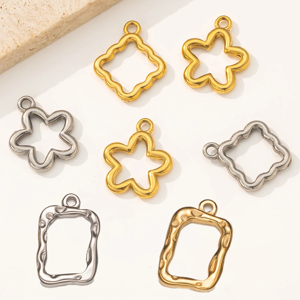 5pcs Stainless Steel Flower Square Shape Bezel Frame Pendant Charm Pressed Flower Resin Mold Tray Setting for DIY Jewelry Making