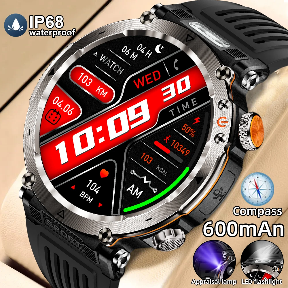 

LIGE Smart Watch Men Bluetooth Call 600mAh Large Battery Outdoor Sport Compass Watch Flashlight Waterproof Health Smartwatch New
