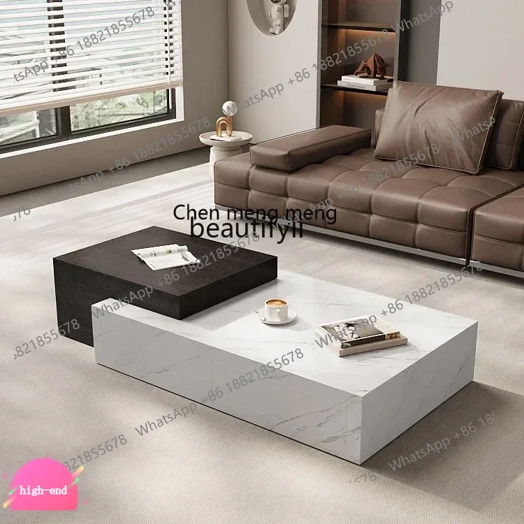 Italian minimalist rectangular rock slab coffee table light luxury modern simple living room household small apartment storag