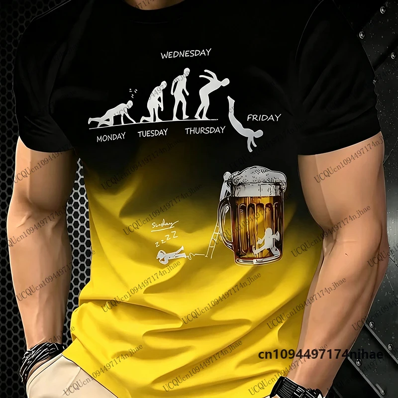Summer New Funny Enjoying Friday Beer Day Gradient 3D Print T Shirt For Men Women Holiday Party Surfing Tees Casual Kids Tops