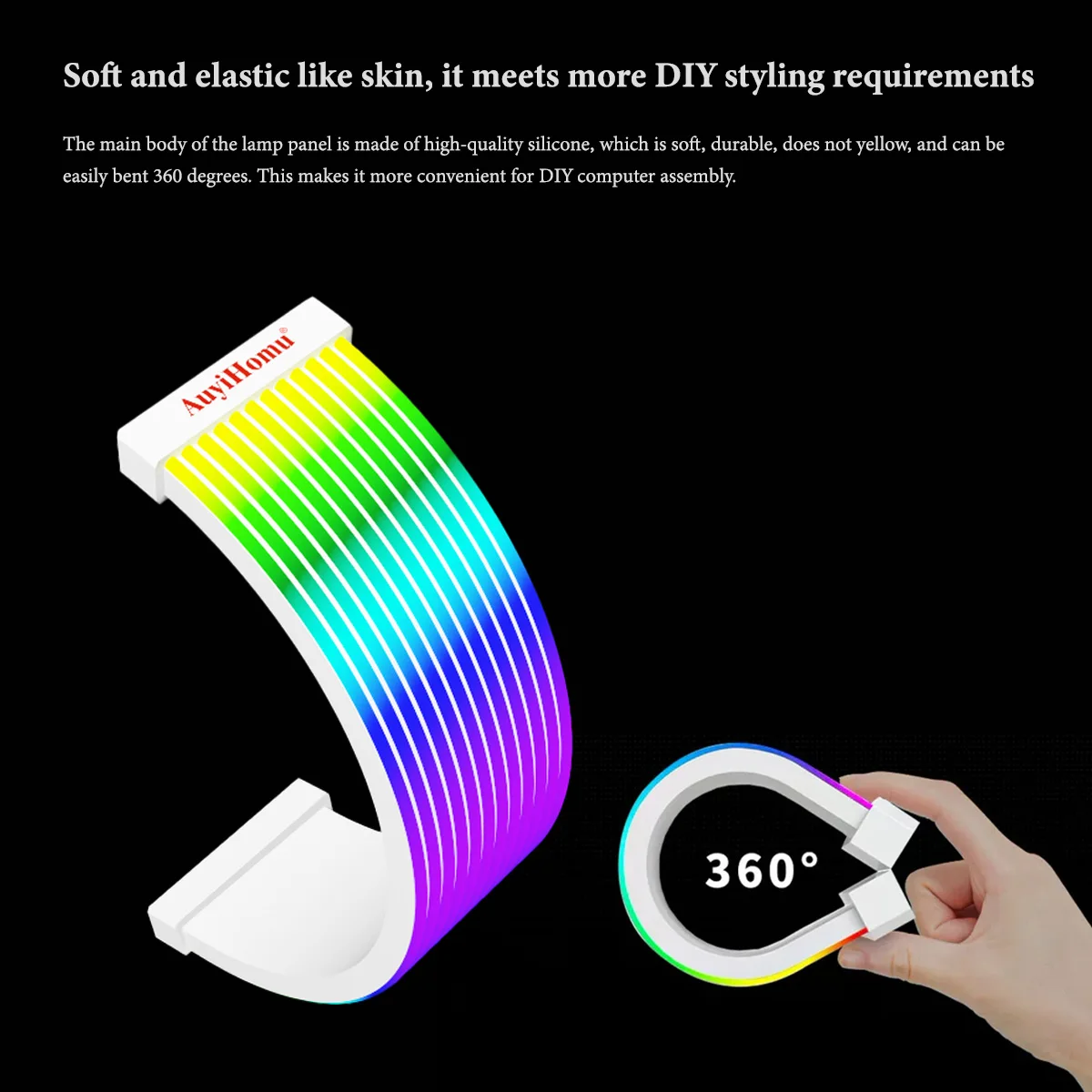 ARGB Neon Light Panel for PC Case, 5V 3Pin ARGB Sync LED Strip with Mounting Clips, DIY Computer Case Lighting Bar