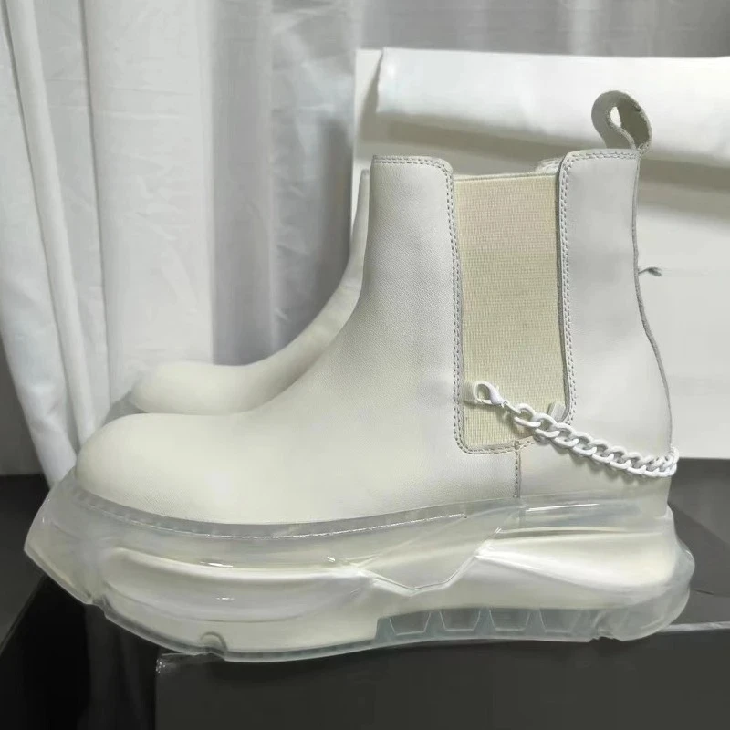 

2025 мужские ботильоны из натуральной кожи с высоким берцем и цепочкой на толстой подошве, обувь «Челси» High Street, винтажные роскошные кроссовки