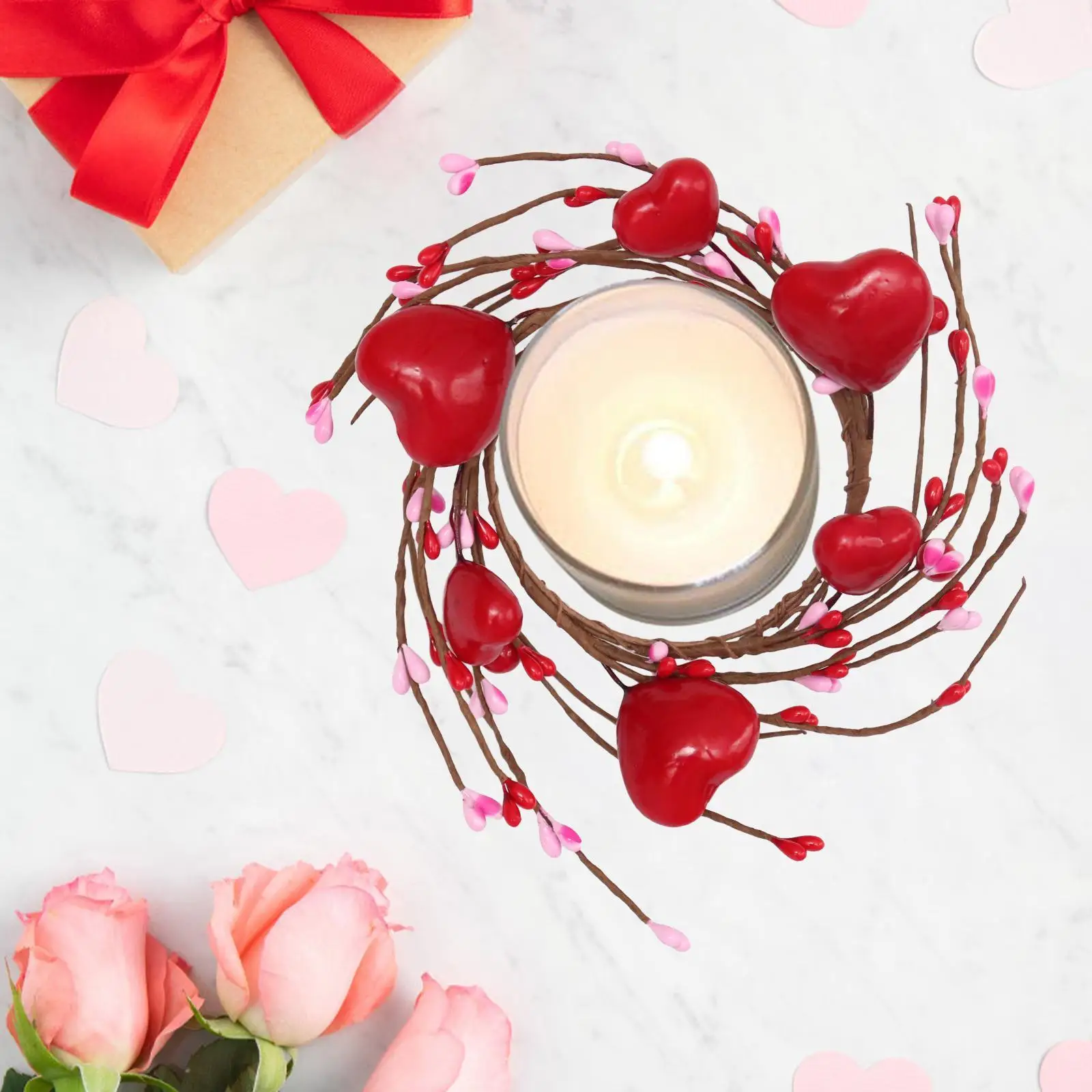 Valentine's Day Candle Ring Valentine's Day Decoration Small Rustic Ornament Pillar Candle Holder for Christmas Party Holiday