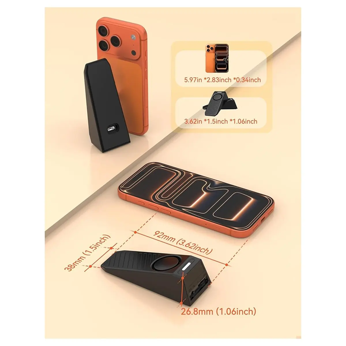 Door Stop Alarm, Door Stop, Rechargeable Door Wedge Stop Alarm with Anti-Slip Silicone Base Portable Anti-Theft