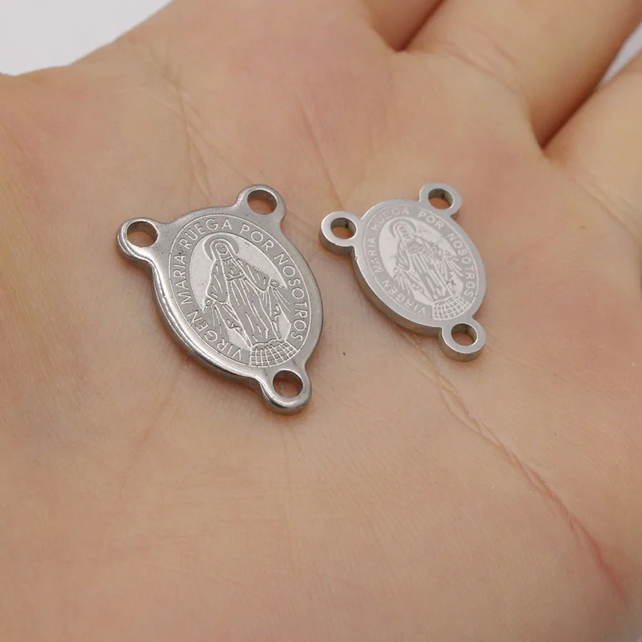 

Stainless Steel Virgin Mary Pendant 3 hole Medalla Virgen Charms Religious Jewelry Wholesale 100pcs