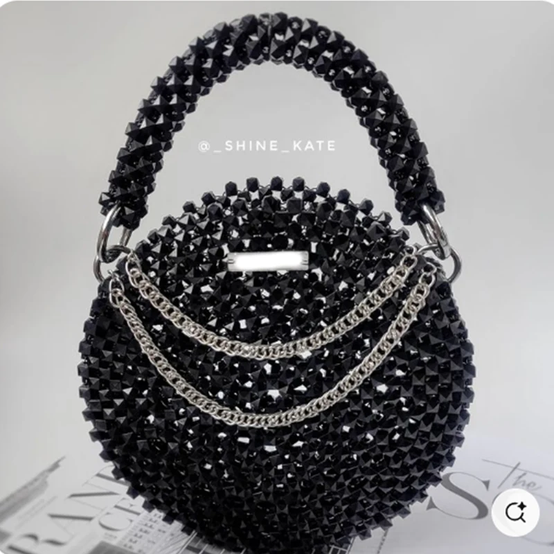 

New Women's Bag Customizable Color Logo Handmade Acrylic Bead Casual Solid Color Bags Ins Elegant Design Handbags for Women