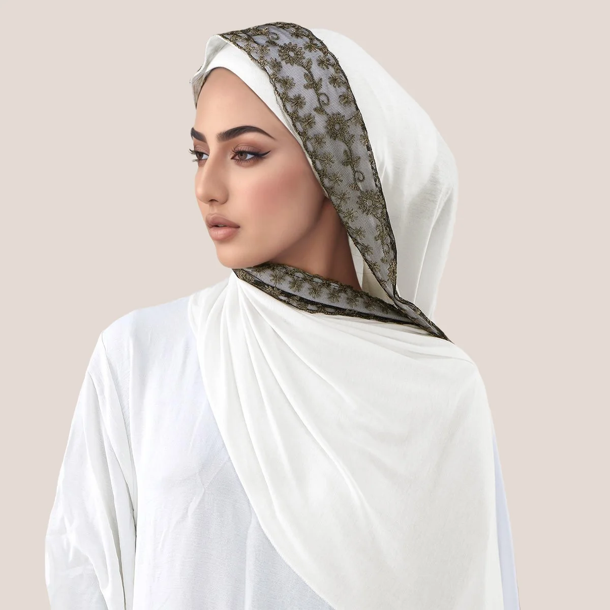 Spitze Stickerei Baumwolle Jersey Muslimischen Hijab Langen Schal Frauen Kopf Wraps Schal Turban Eid Soild Stirnband Malaysia Tudung 170*60 cm