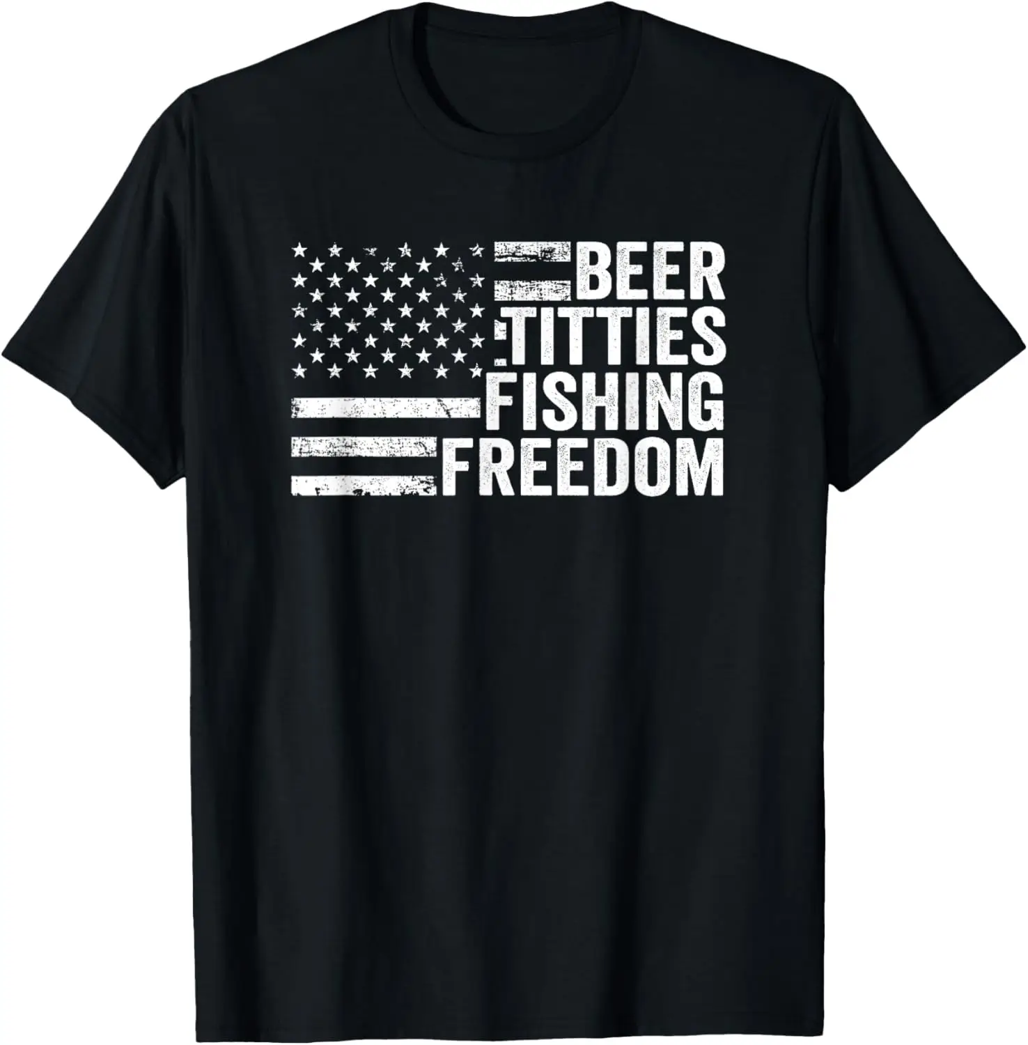 

Beer Titties Fishing Freedom - Funny Mens Drinking USA Flag T-Shirt