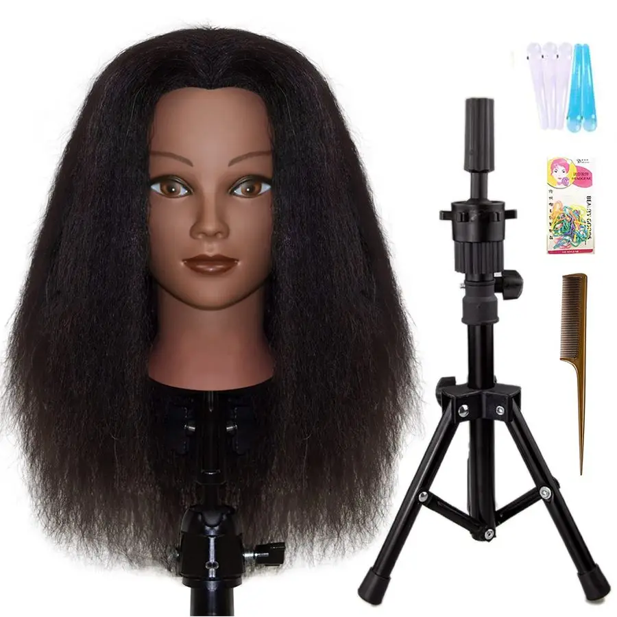 

Head 16 100 Real Hair For Manual Braiding Styling Practice Hairdresser Salon Wig Stand Tripod Adjustable With Tool Stand School