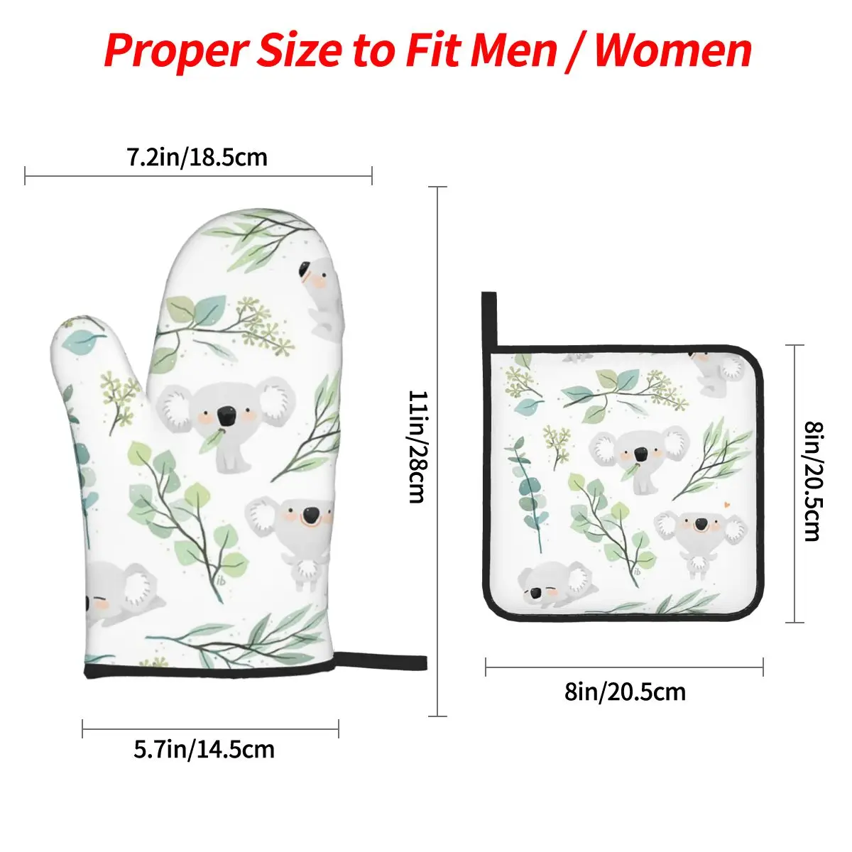 Koala And Eucalyptus Pattern Oven Mitts and Pot Holder Sets of 4 for Baking Kitchen Cooking BBQ Resistant Non-Slip Gloves