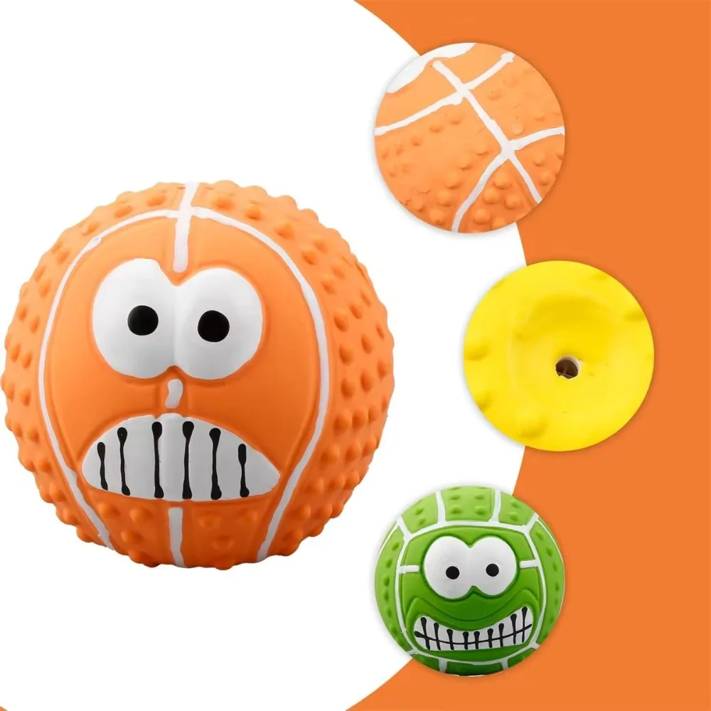 Interactive Ball Dog Toy for Aggressive Chewers Training Decompress Bite Resistant Funny Face Squeak Rubber Dog Toy Pet Supplies