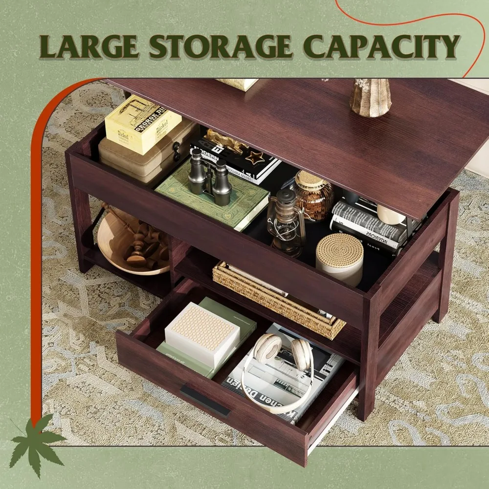 Coffee Table, 39" Lift Top Coffee Table with Hidden Compartment,Storage Drawers and Storage Shelf for Living Room,Reception Room