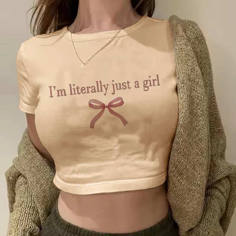 Summer New 90 's I'm Literally Just A Girl Print Crop Tops Funny Y2k T-Shirt for Women Graphic Cropped T Shirt Vintage Clothing