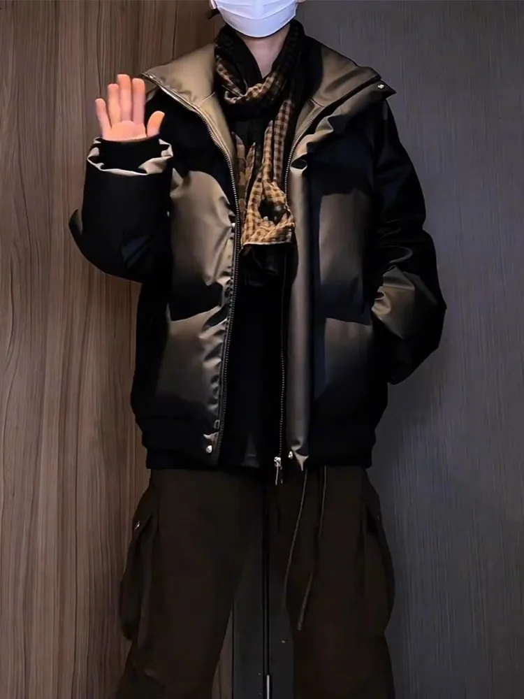 

American Sle Matte PU Leather ort Men's down Jaet Thiened Winter Coat High Street Jinjiang Cotton Outerwear