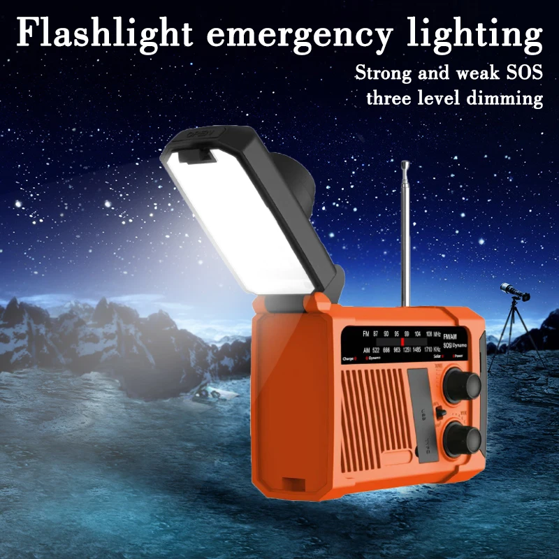 Emergency Solar Radio Portable 3-Mode Flashlight SOS Siren Cell Phone Charger with Handle Camping Survival Gear