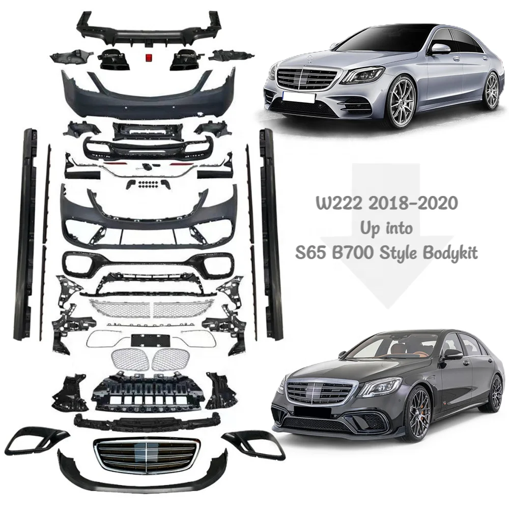 

For S Class W222 2018-2020 Upgrade Old To New S65 B700 Style Body Kit Front Bumper Rear Lip Exhaust Tip Grill Side Skirt Car Bum