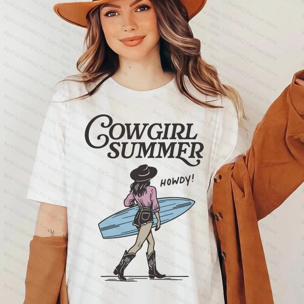 Vintage Summer Woman t-shirts Howdy Cowgirl Shirt Summer Beach Tshirt Surfing Men's Shirt Beachy Y2K Western Summer Times Tshirt