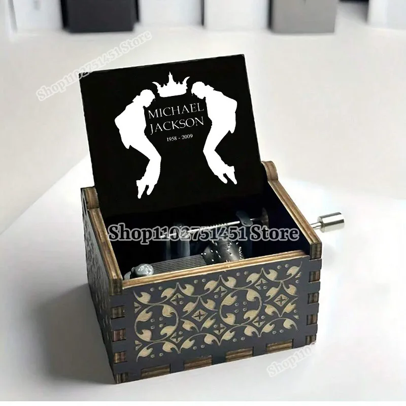 The King Of Pop Michael Jackson Wooden Painted Music Box Ornament Light Luxury Hand Cranked Music Boxes Fans Birthday Home Gifts view 4