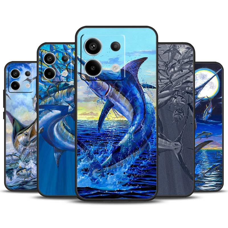 Blue Marlin Painting Case For Redmi Note 13 Pro Plus 9 10 11 12 Pro 9S 10S 11S 12S Cover For Redmi 12 C 10C 13C