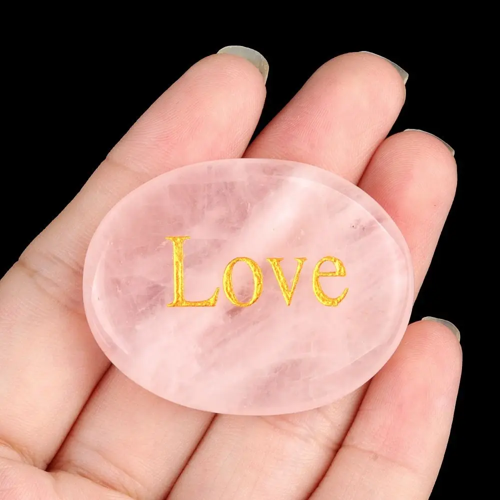 Ellipse Shape Thumb Worry Stones Engraved Different Inspirational Word 40-45mm Size Natural Crystal Stone Ornaments