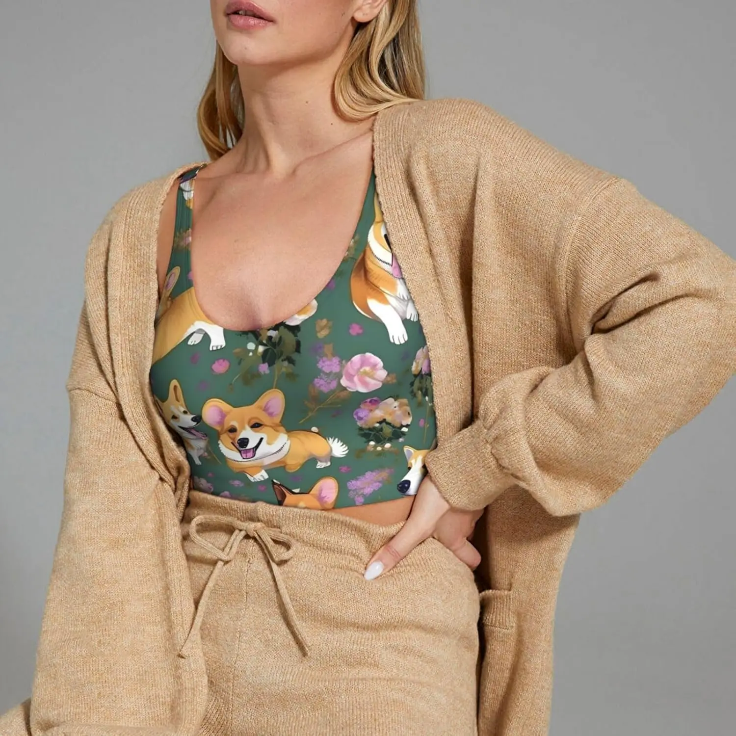 コーギー花柄冬のファッション女性スポーツベストヨガワークアウトベスト女性のための軽量夏