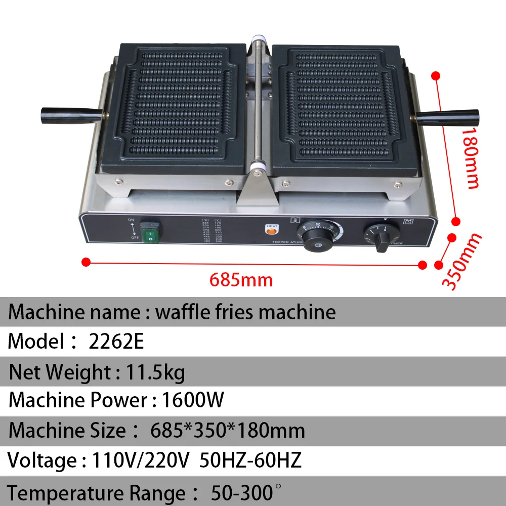 Sartén eléctrica antiadherente comercial, horno para gofres crujiente con patrón de tornillo abatible, máquina para hacer gofres y patatas fritas,