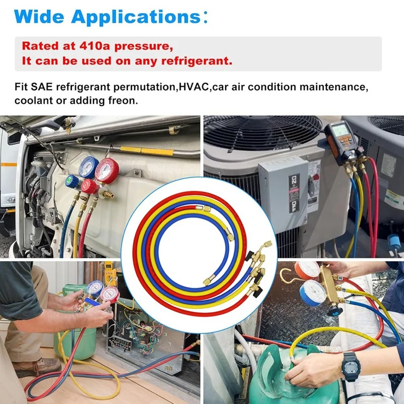 

Air Condition Hoses 1.6M Refrigerant A/C Charging Hoses with Ball Valves HVAC 1/4In SAE